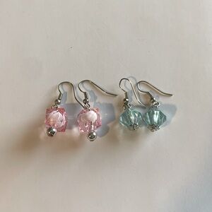 Pink and blue faceted plastic earring set